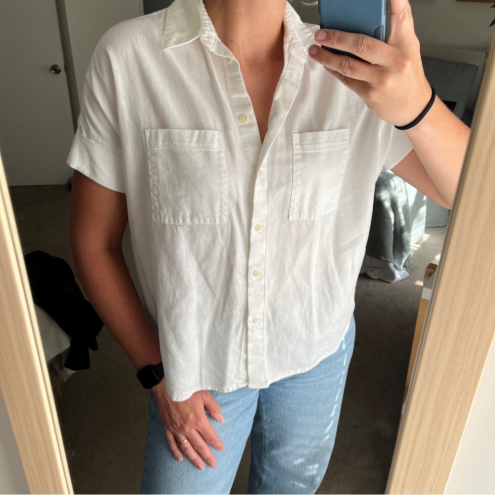 Madewell White Boxy Button-Up Short Sleeve Shirt